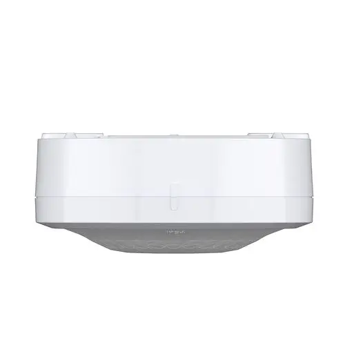 Nahaufnahme eines weißen Theben LUXA 103 S360-100-12 AP WH Präsenzmelders zur Deckenmontage.